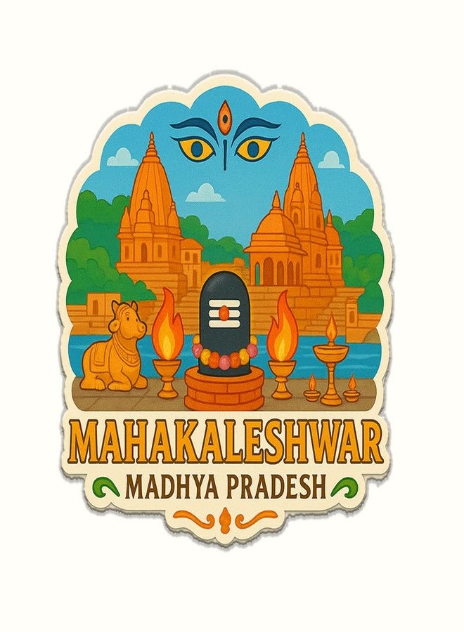 Deep Print Acrylic Fridge Magnet (7.6 cm) - Indian Spiritual Travel Souvenir | Char Dham Series | Barah Jyotirling (Mahakaleshwar_Jyotirling) - Image 1